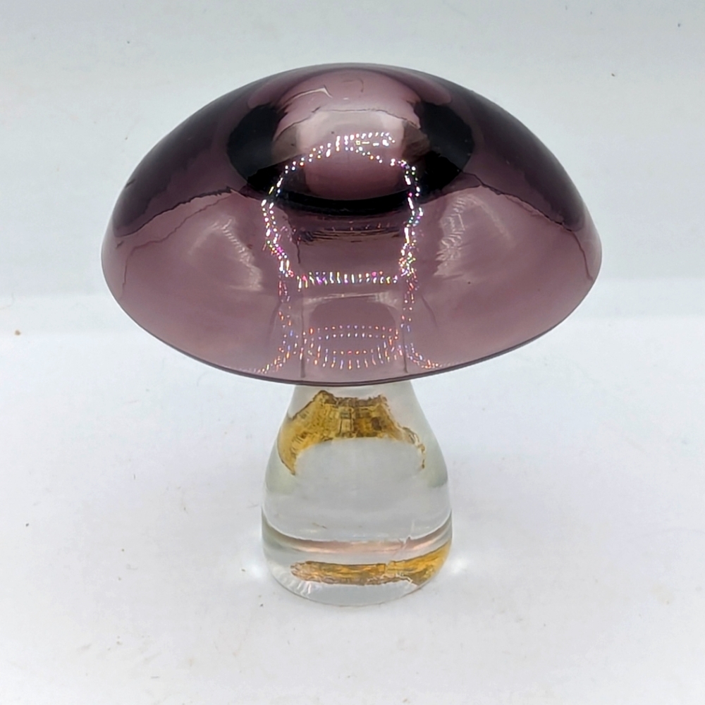 Pilgrim Glass Mushroom/Beautiful Purple Mid Century Hand Blown Glass Mushroom
